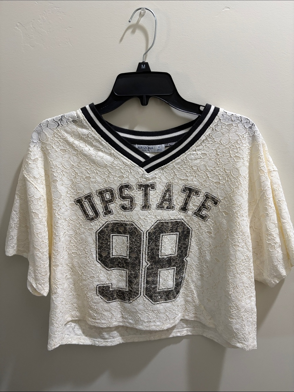 Arizona Jean Company Cream Lace Short Sleeve Tee with Black Trim